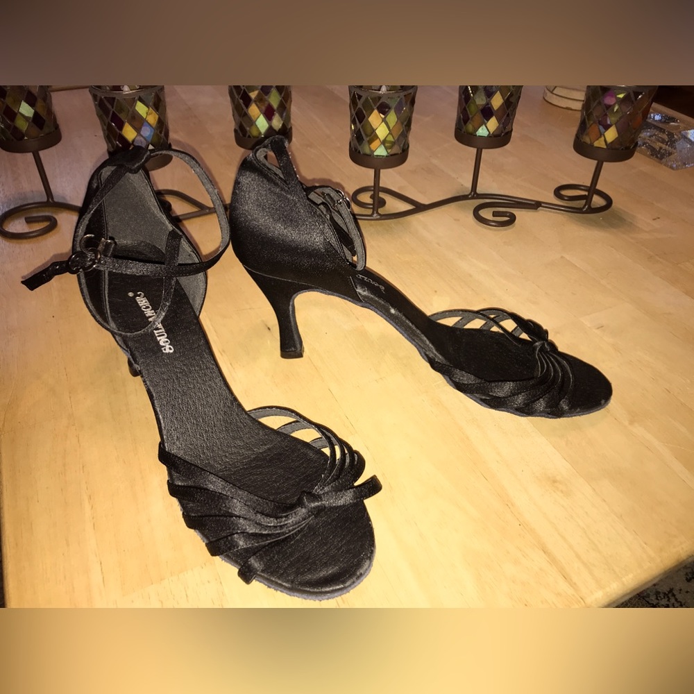 Souldancer Black Satin and leather dance shoes size 11